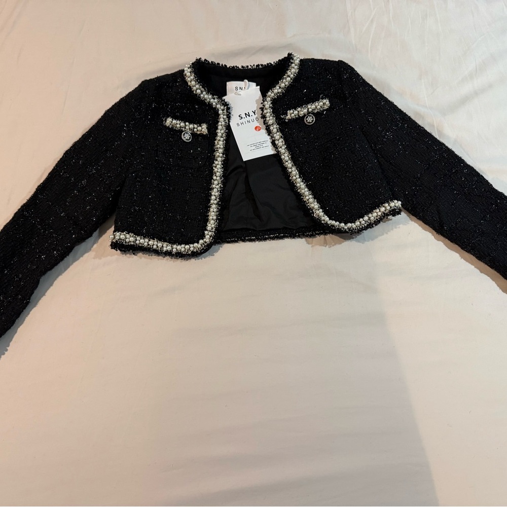 J. Crew Black Tweed Blazer with Pearl Accents - Picture 4 of 4